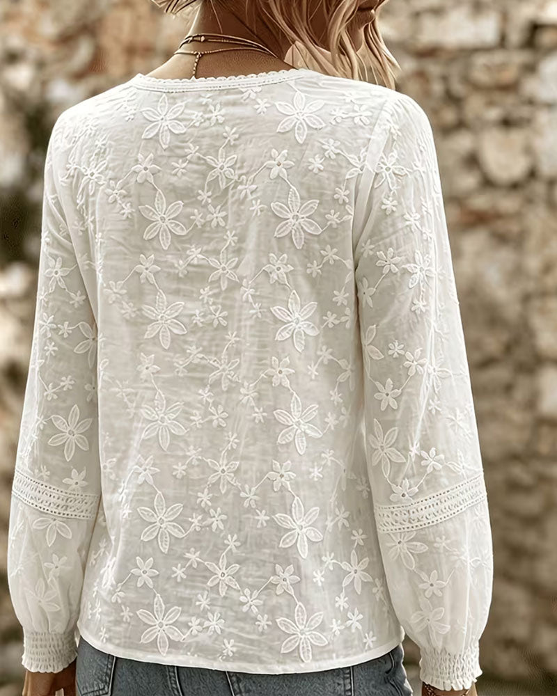 Bluse Rund Hals Rysje Knipling