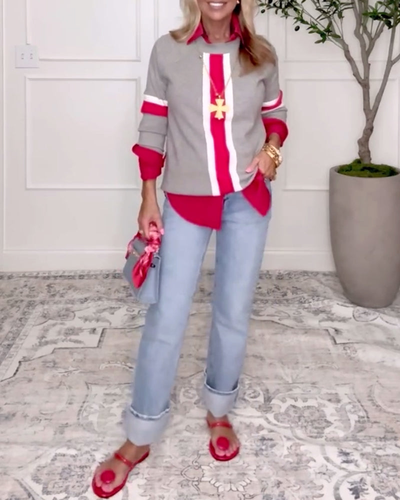 Rundhalset Langermet Kontrastfarget Genser