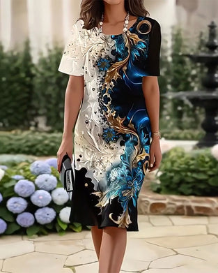 Kjole Rund Hals Trykt Ret