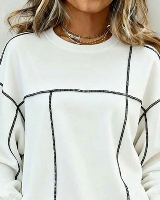 Sweatshirt Rund Hals Oversized Fargeblokk