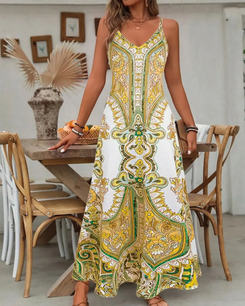 Kjole Vintage Trykk Camisole Maxi