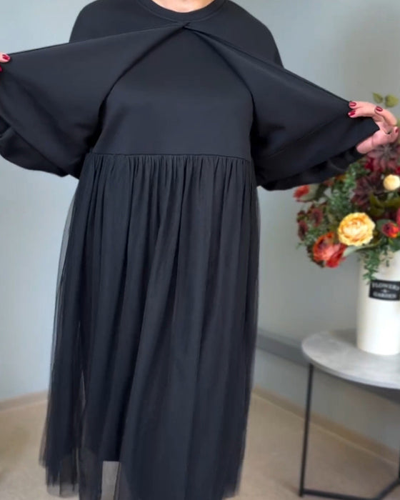 Uregelmessig mesh søm ensfarget elegant kjole