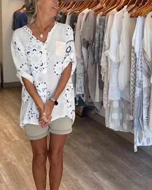 Bluse Allsidig V-Hals Trykt Halvlange Ermer