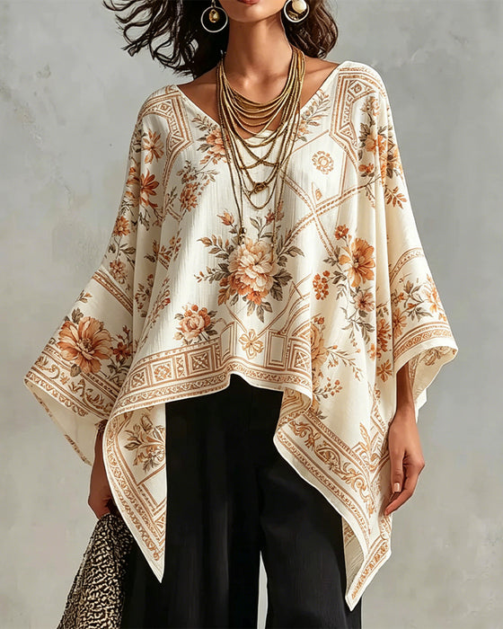 Bluse V-Hals Blomstret Uregelmessig