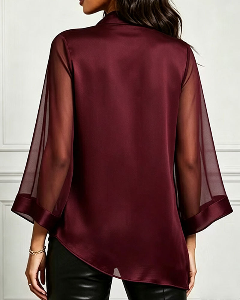 Bluse Cowl Neck Uregelmessig Solid Sheer