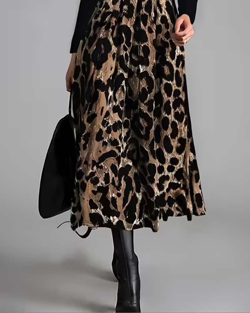 Kjole Rundhalset Leopard Full Skjørt