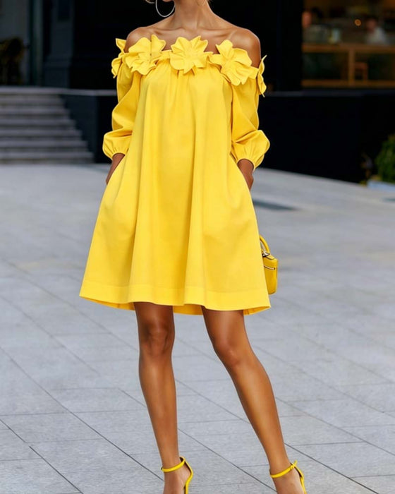 Kjole Off-Shoulder Blomstret Aksent