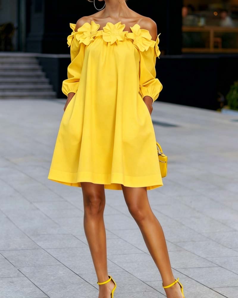 Kjole Off-Shoulder Blomstret Aksent
