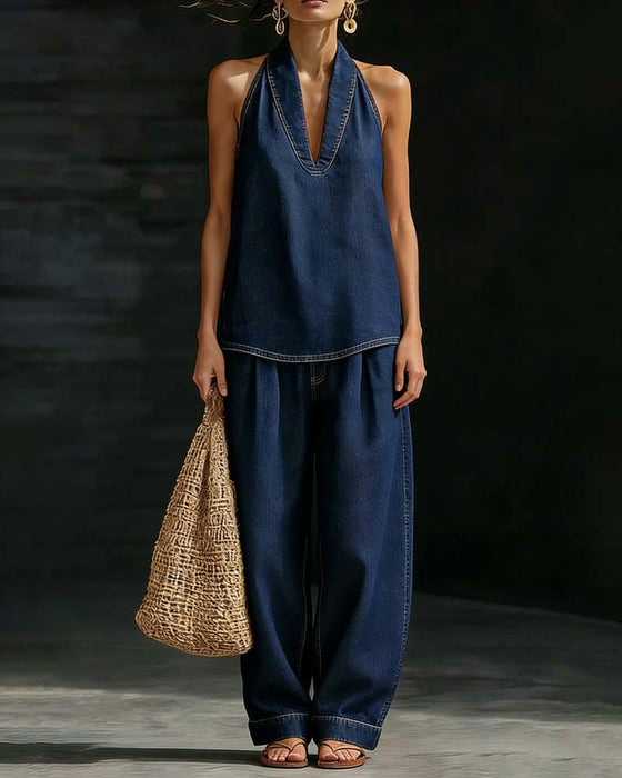 Set Mote Halsstrikk Denim