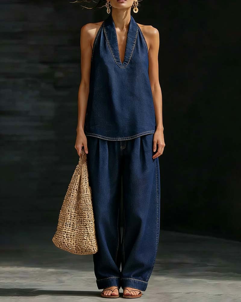 Set Mote Halsstrikk Denim