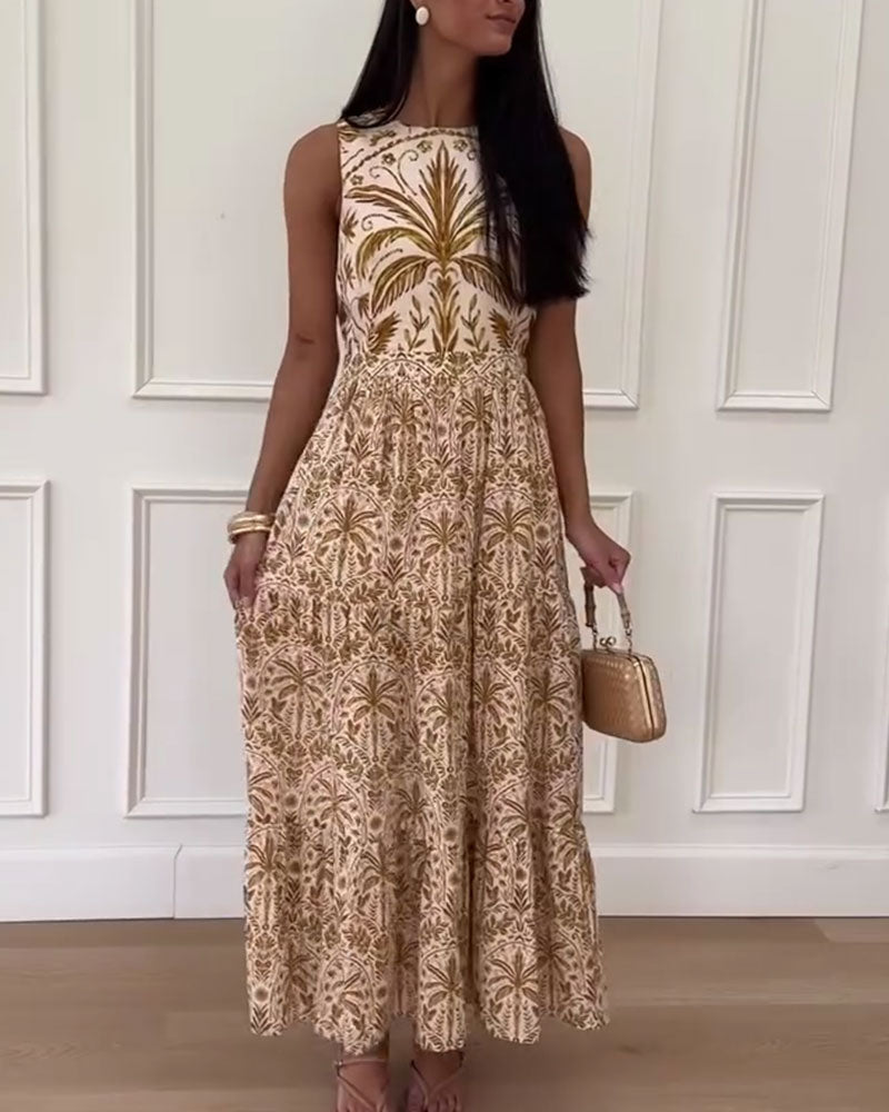 Kjole Retro Trykt Ermløs Lang