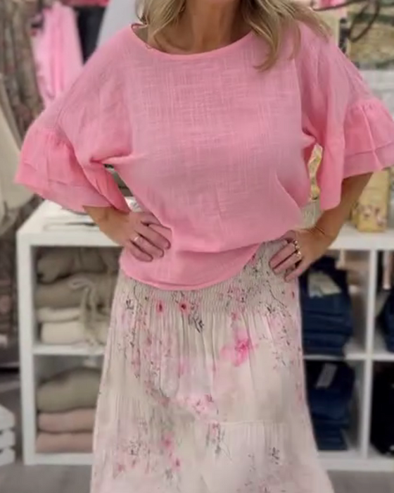 Bluse Loose Fit Rundhalset Rysjeerme