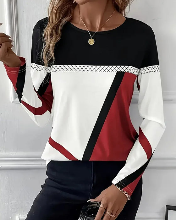 T-skjorte med rund hals og lange ermer, avslappet trykk