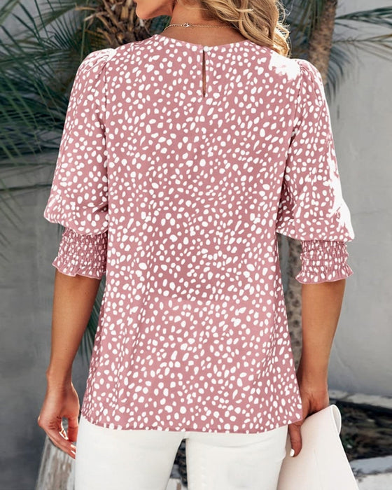 Bluse med innrykkede mansjetter og trykk