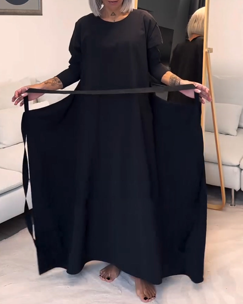 Mote ensfarget plissert kjole med snøring med rund hals