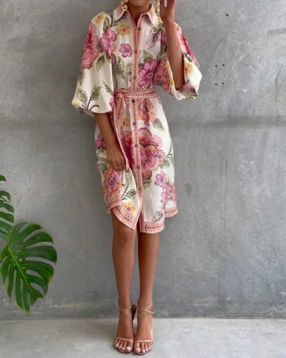 Kjole Fransk Lykt Erme Smal Krave Trykt