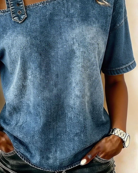 Topp En Skulder Metall Spenne Denim
