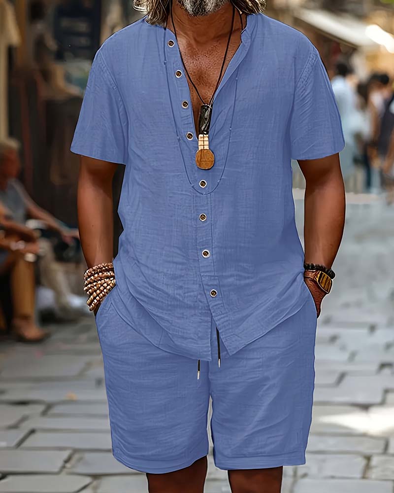 Herrer Sett Kortsermet Skjorte Og Shorts