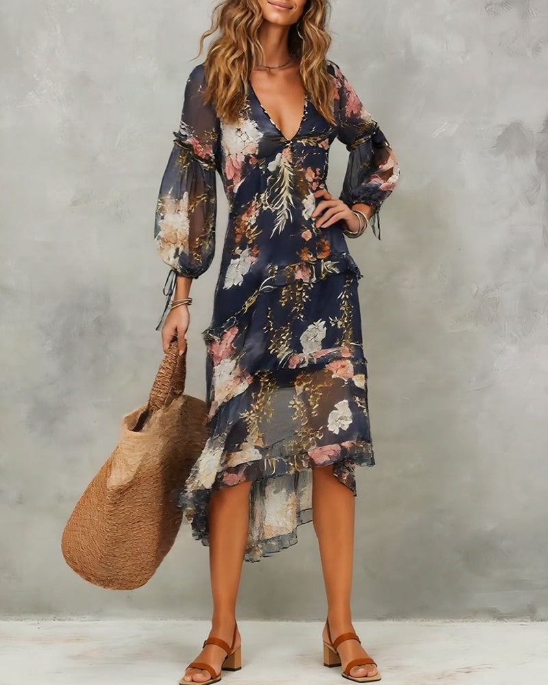 Kjole Sexy V-hals Bohemsk