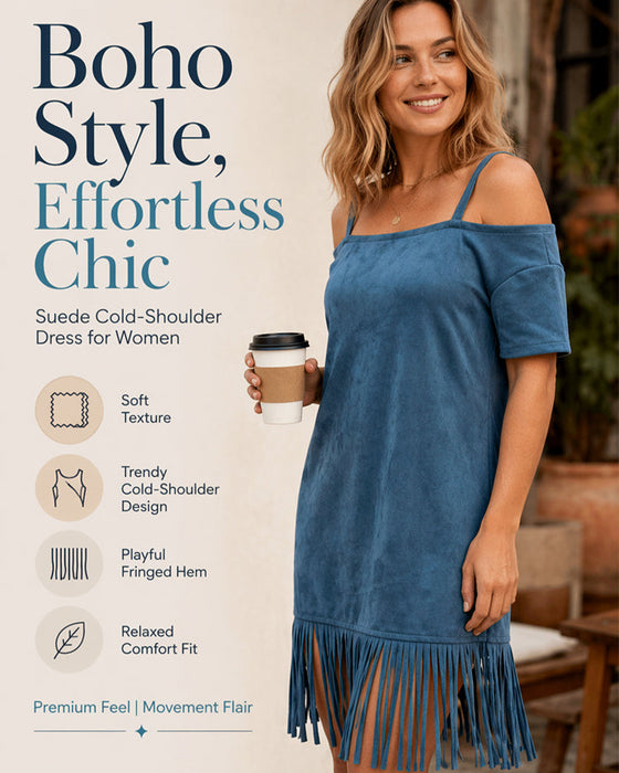 Kjole Spagettistrap Frynser Solid Off-Shoulder