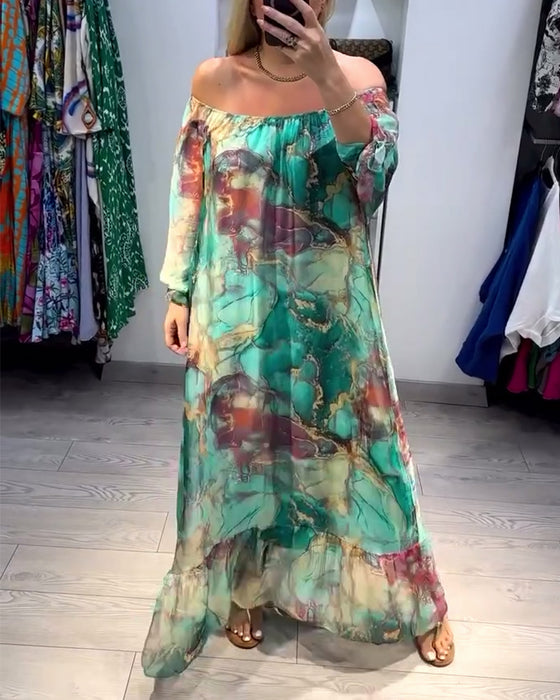 Uformell kjole med blekktrykk på én skulder