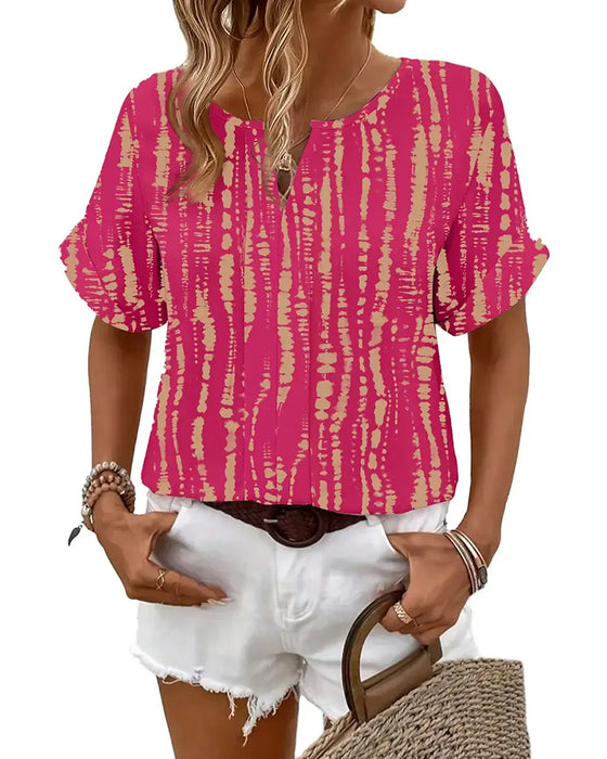 Bluse Tie-Dye Vertikal Stripe Mønster Kortsermet