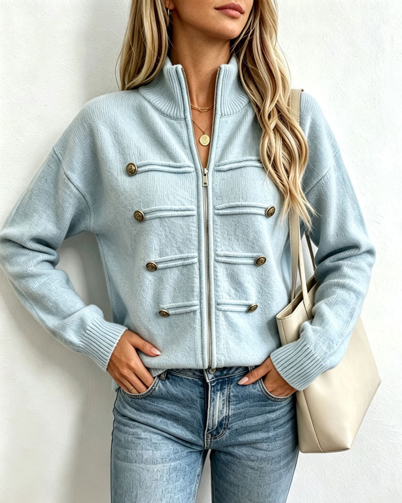 Cardigan Mandarin Krage Mote Glidelås Strikket