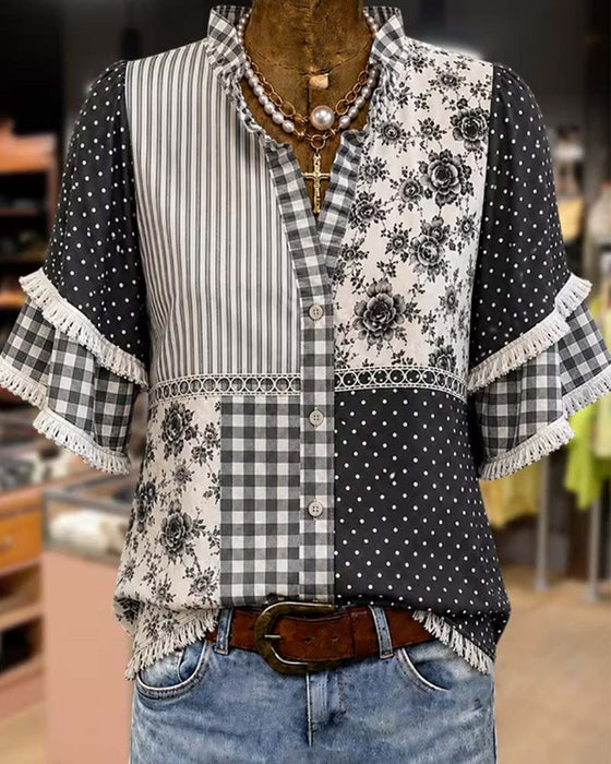 Bluse Mandarin Krave Polka Dot Rute