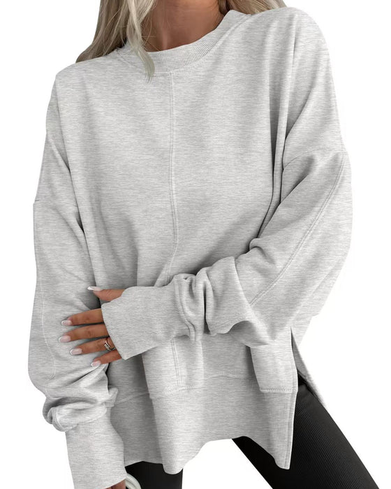 Sweatshirt Side Splitt Rund Hals Løs