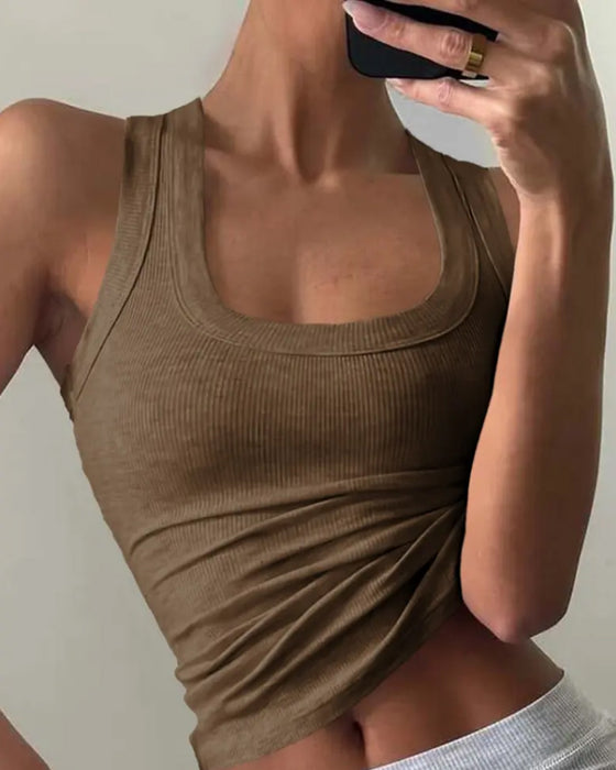 Tanktop U-Formet Firkantet Hals Slim-Fit
