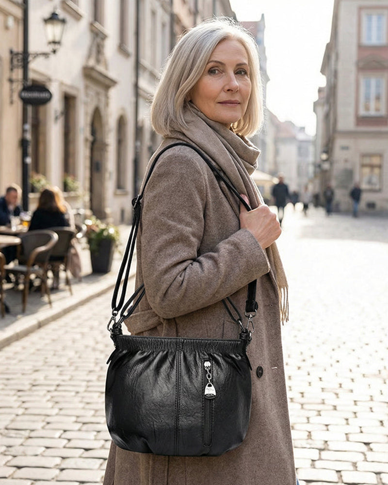 Håndveske Casual Plissert Bøtte Mykt Lær