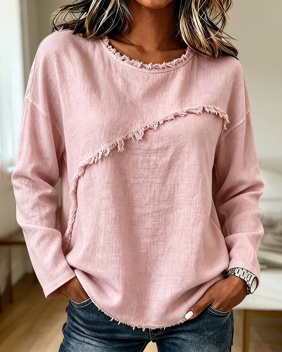 Bluse Rundhalset Solid Uregelmessig