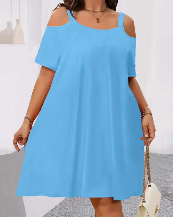 Kjole Ensfarget Off-Shoulder A-Linje
