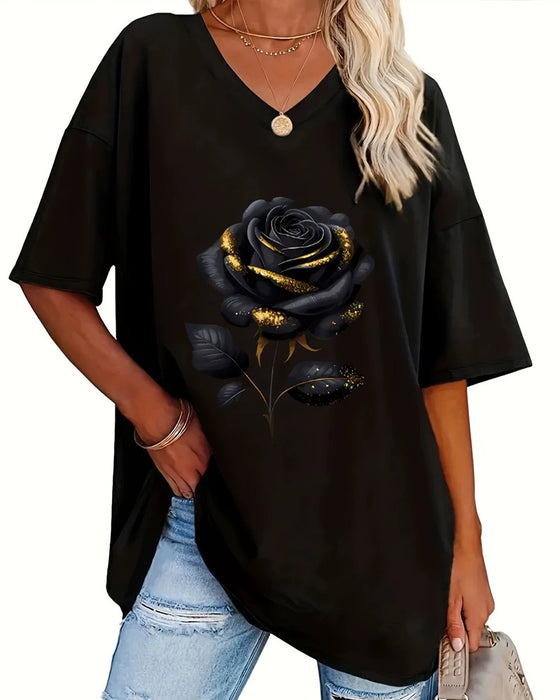 T-Skjorte Rosetrykk Loose Fit Halv Erme