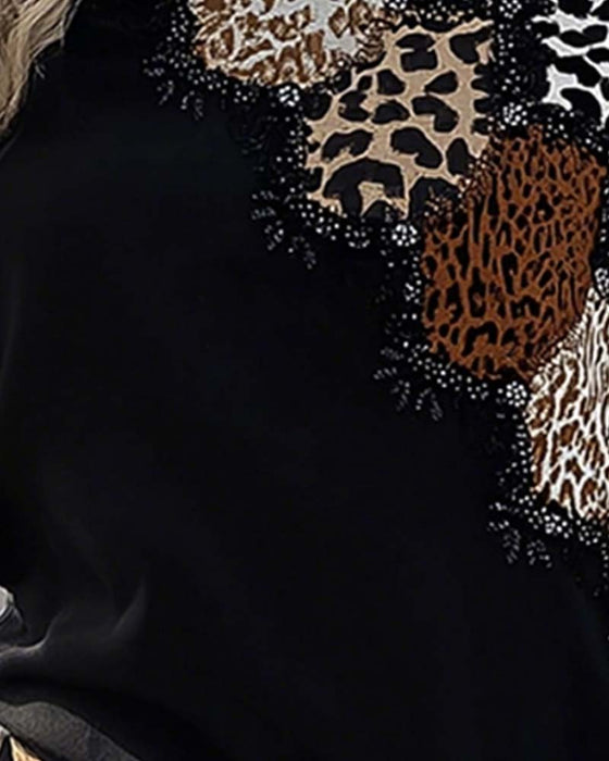Topp Lang Erme Leopard Patchwork Casual