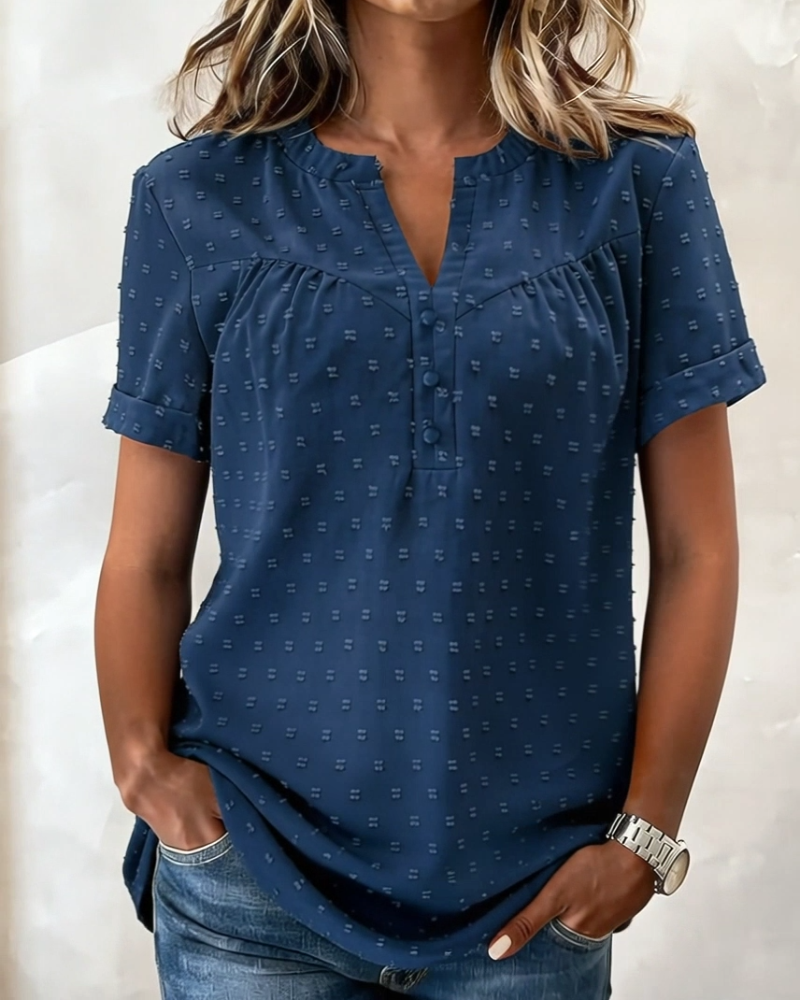 Bluse Jacquard V-Hals Halvplagg Kort Erme