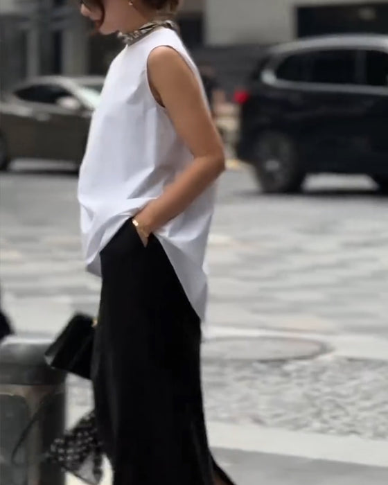 Bluse Med Uregelmessig Ermeløs Vest