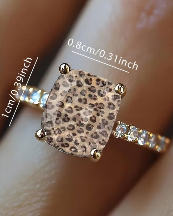 Ring Leopardtrykk Firkantet Statement