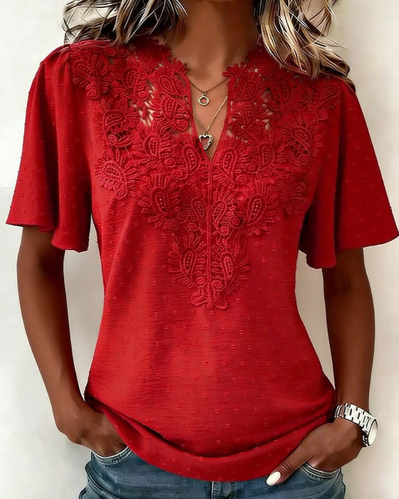 Bluse Knipling V-Hals Kort Erme