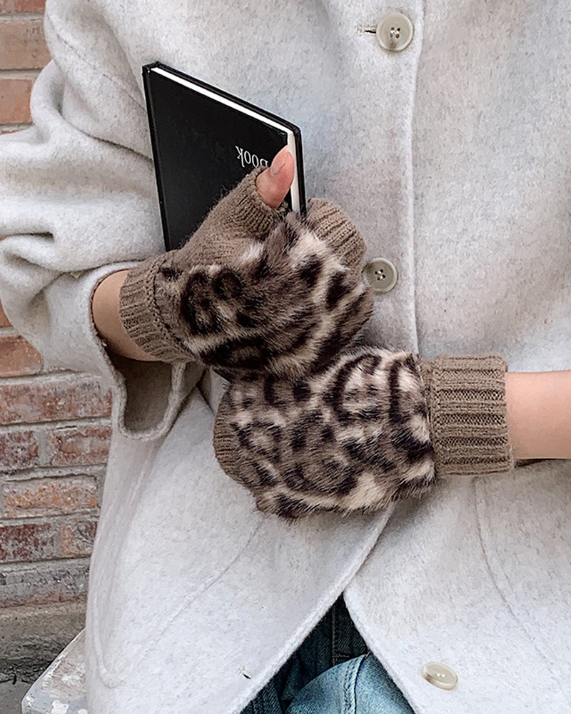 Hansker Leopardtrykk Pels