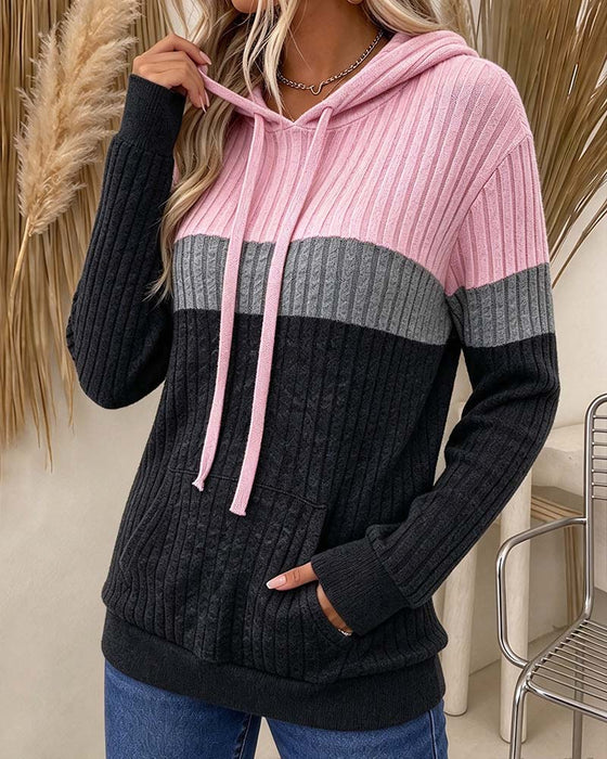 Hoodie Hetter Ribbet Kontrast Lomme