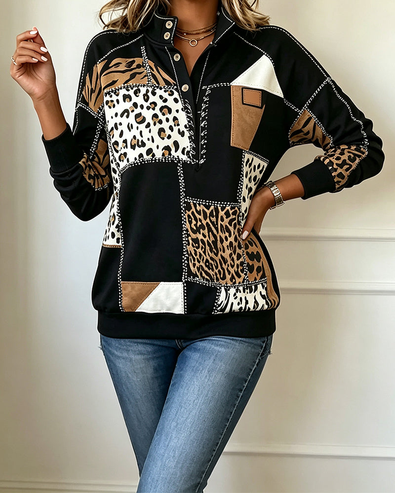 Sweatshirt Leopard Patchwork Ståkrage