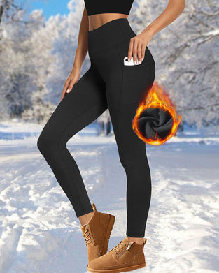 Dame Høy Midje Fleeceforet Leggings Med Lommer