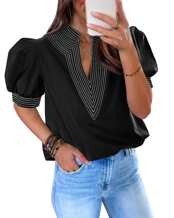 Bluse V-Hals Boble Erme Stripet
