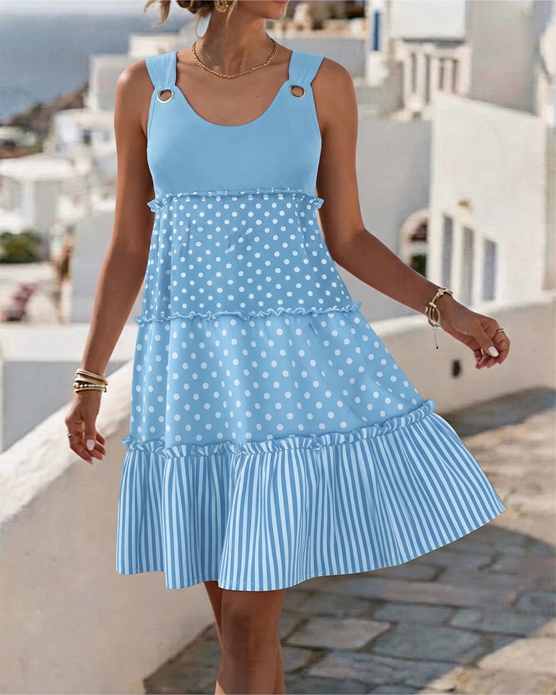 Kjole Prikket Stripe Lagdelt Spagetti