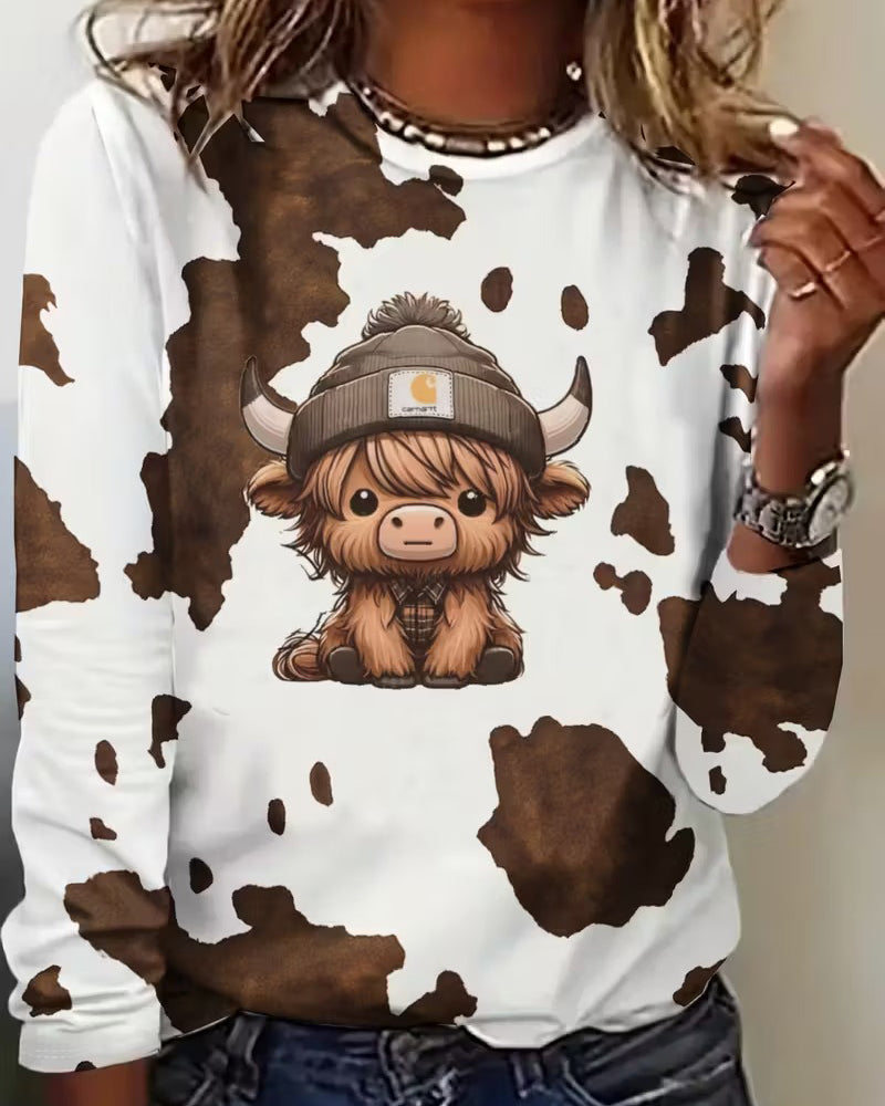 Topp Animalprint Rund Hals Langermet