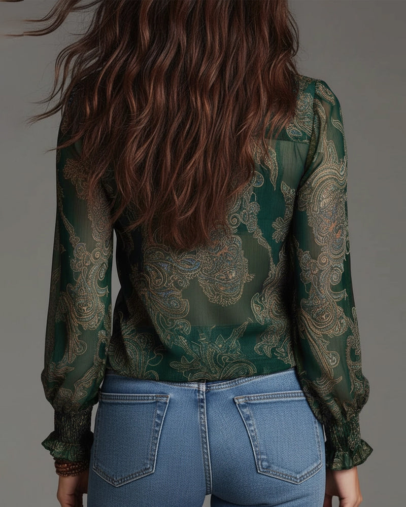 Bluse Halvglidelås Rysje Retro