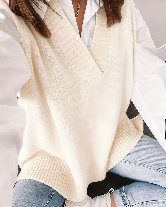 Pullover V-Hals Solid Ermeløs Vest