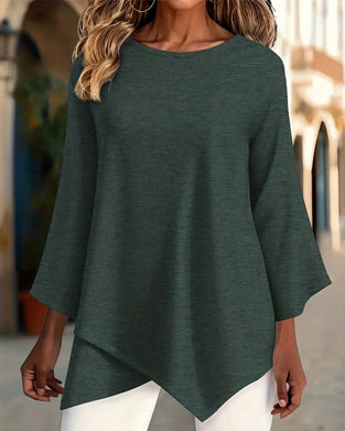 Topp Uregelmessig Kant Rund Hals Langermet