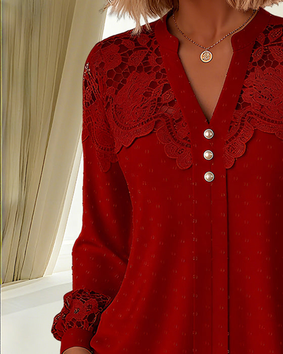 Løstsittende Bluse Med V-Utringning Og Sømføyning